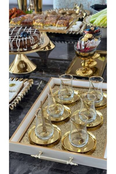 Elk Home PASLANMAZ ÇELİK GOLD YUVARLAK 6 ADET ÇAY TABAĞI BARDAK ALTLIĞI