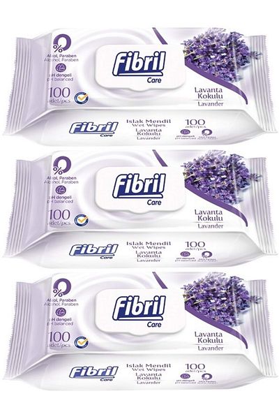 Fibril Wet Towel Wipes 100 Sheets Lavender with Plastic Cover (Set of 3) 300 Sheets