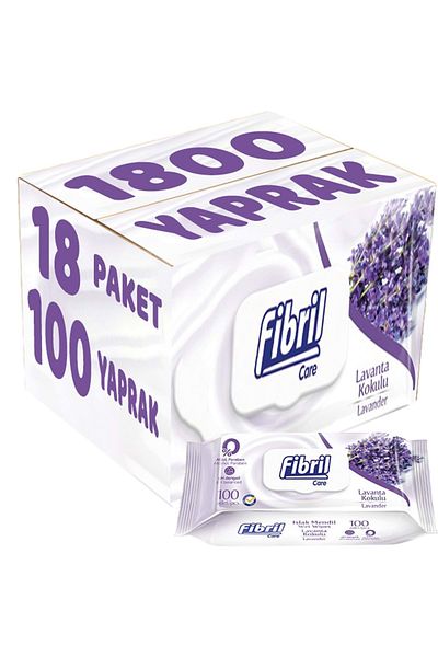 Fibril Wet Towel Wipes 100 Sheets Lavender with Plastic Cover (Set of 18) 1800 Sheets