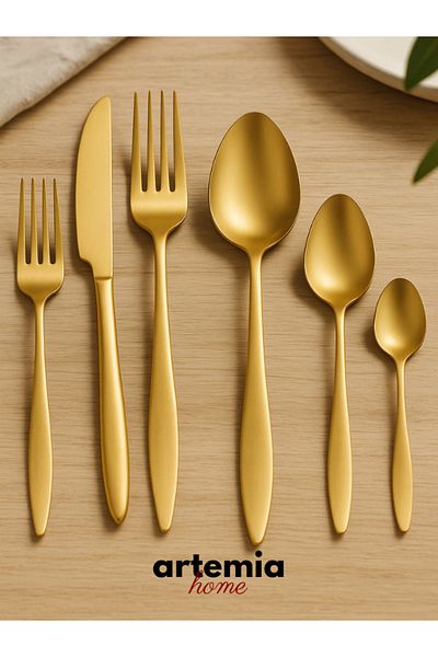 DMR LİFE Gold Dine 24 Piece 6-Person Cutlery Set (Matte Gold)