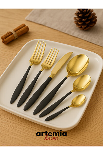 DMR LİFE 18 Piece 6 Person Gold Dine Fork/Spoon/Knife Set Stainless Steel 18/10