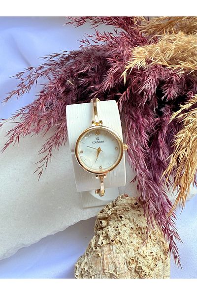 Coliseum Round Vintage Gold Inside White Women's Wristwatch