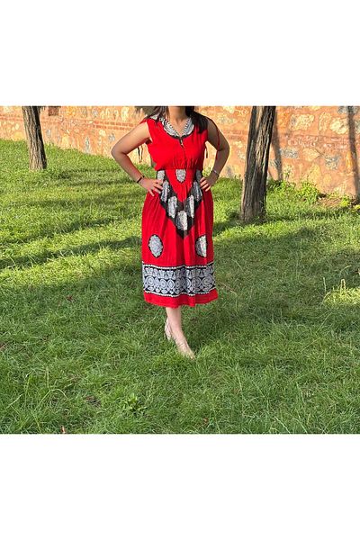 Sobe Hediyelik Ethnic Patterned Viscose Sleeveless Summer Dress – Elastic Waist, Low Back, Comfortable Fit