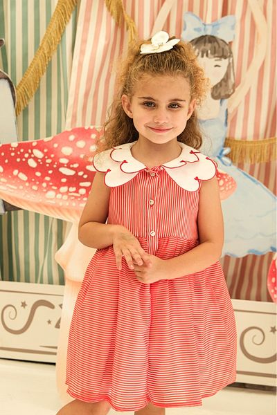 ministok Red Striped Dress with Slice Collar