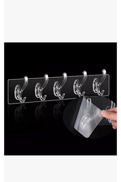 YCN 3 Adet Kendinden Yapışkanlı Güçlü 5 Li Şeffaf Askılık-kapı-banyo-mutfak-kiler-dolap Arkası