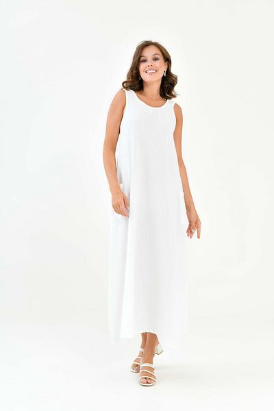 Butik Μακρύ φόρεμα από 100% βαμβακερό μουσελίνα μηδενικό μανίκι -mg002