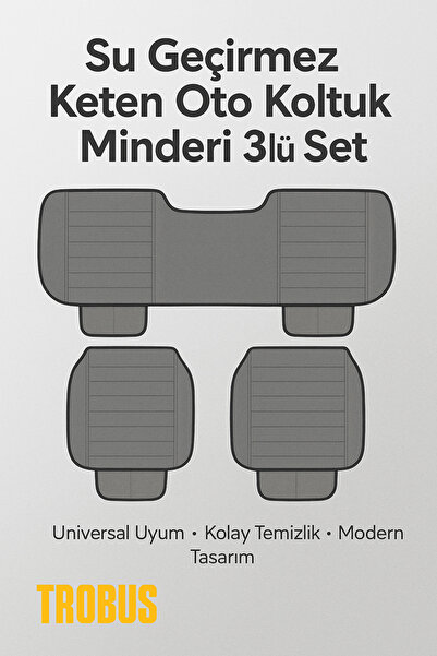 TROBUS Su Geçirmez Ön Arka Araba Koltuk Minder Keten Oto Koltuk Minderi 3'lü ...