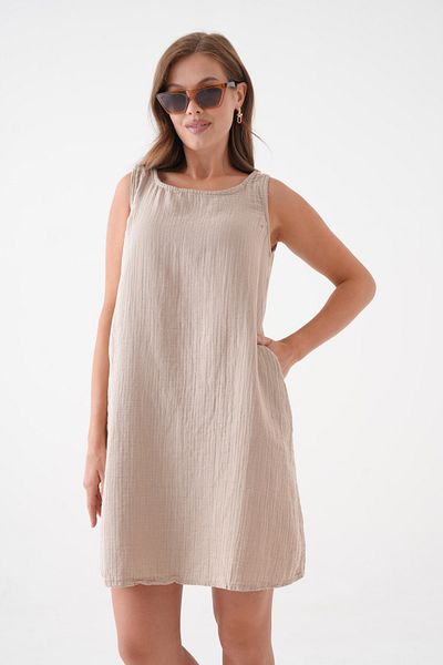 Butik Κοντό φόρεμα με μηδενικό μανίκι από 100% βαμβακερό ύφασμα μουσελίνας -mg003