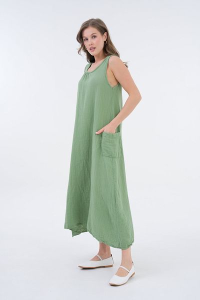 Butik Rochie lungă cu mâneci zero din țesătură muselină din bumbac 100% -mg002