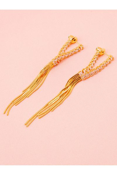 luree accessories Fringe Motif Stone Long Drop Earrings