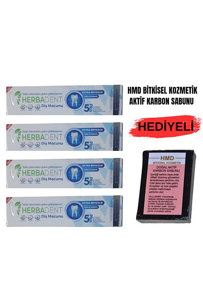 Herbadent X 4 Toothpaste - Fluoride Free, Plant Extract Whitening Soap with Gift