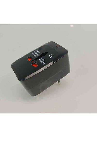 FlashHawk Universal All in 1 Travel Adapter with 2 USB Ports Black