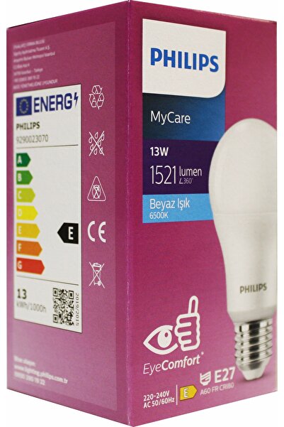 Philips 13W 1521 LÜMEN 12 ADET 6500K BEYAZ IŞIK TASARRUF LU LED AMPÜL MyCare EyeComfort