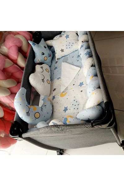 JULYA KİDS Baby Blue Braided Park Crib Sleeping Set 70X110, 70X120, 70X130, 60X120