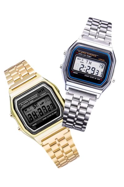Vintage CS34 2 piece Vintage Smart Analog Digital Square Watch Ladies - Silver and Gold