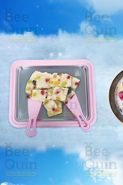 BeeQuin Pink Ice Cream Making Preparation Tray Pan Roller Tray with Spatula Household Bowl Apparatus Ice