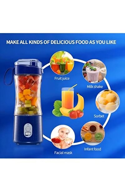 Generic Multi-Design USB Rechargeable Electric Juice Blender 380.0 ml Blender-07 Dark Blue