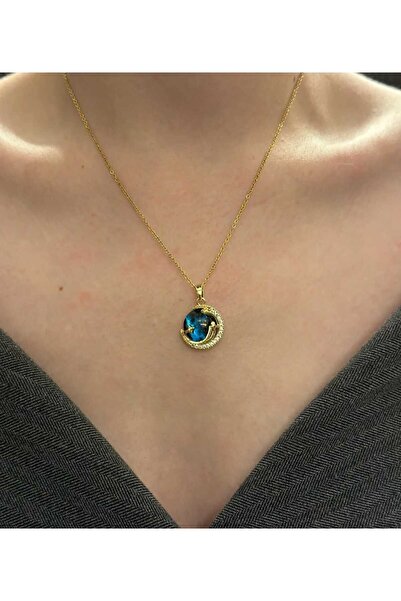 SONES Mavi Gezegen Dünya Çelik Kolye 009-1 Gökyüzü Hediye Doğumgünü