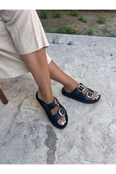 İnan Ayakkabı Women's Daily Slippers Double Strap Slippers Black