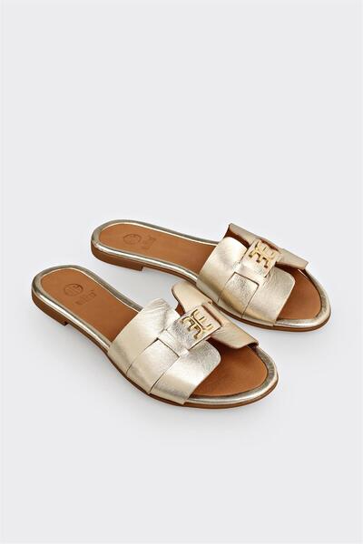 Elle Shoes Gold Deri Kadın Terlik
