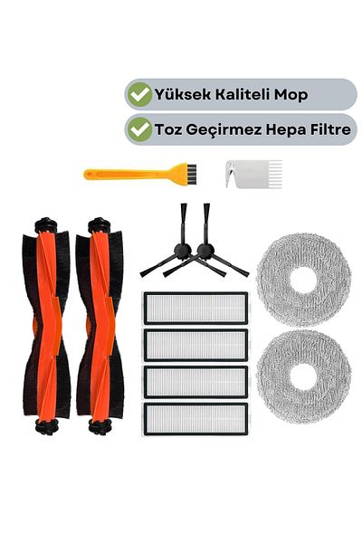 robotyedek Xiaomi X20 Max X20 Pro (Not Plus!) Compatible Replacement Black Brush Hepa Filter Mop Set-12 Pieces