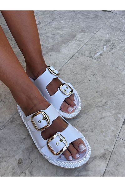 İnan Ayakkabı Women's Daily Slippers Double Strap Slippers White