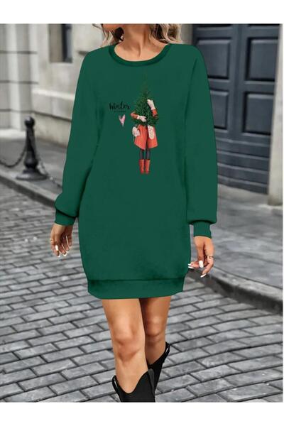 satenmoda    فستان نسائي قصير من الفسكوز بأكمام طويلة ورقبة دائرية