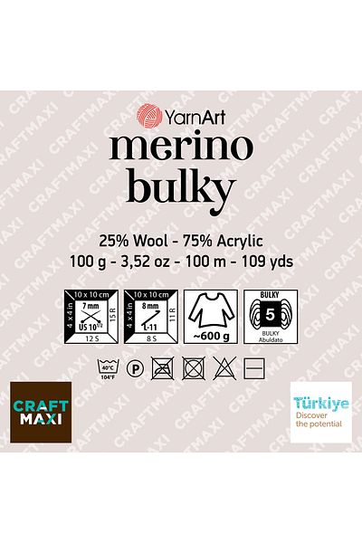 Yarnart Merino Bulky - Πλεκτό Χέρι Νήμα Λευκό-501
