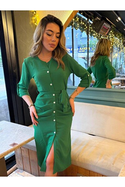 novafems Γυναικείο μακρυμάνικο μπροστινό φόρεμα Aerobin με κουμπιά στη μέση