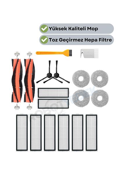 robotyedek Xiaomi X20 Max X20 Pro (Not Plus!) Compatible Spare Brush Hepa Filter Mop Set-18 Pieces
