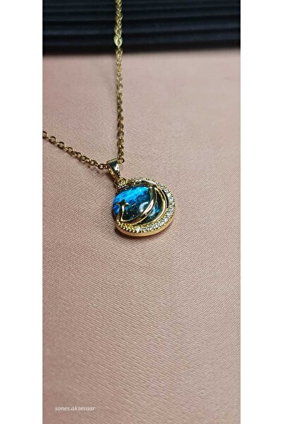 SONES Mavi Gezegen Dünya Çelik Kolye 009-1 Gökyüzü Hediye Doğumgünü