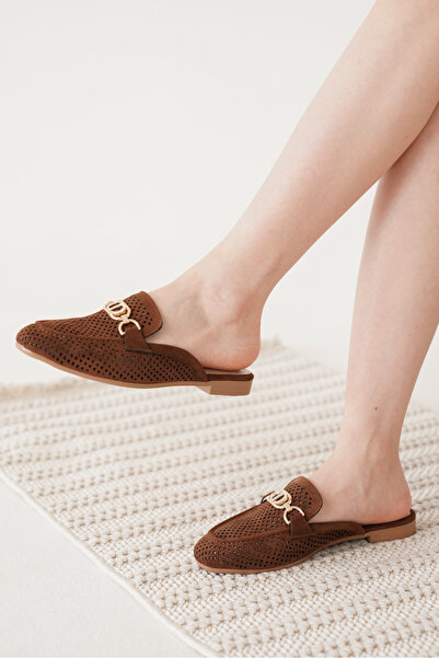 Artgoo Удобни дамски чехли в цвят кафе, перфорирани, с мъжки дизайн, затворени отпред, украсени с камъни, за ежедневно носене у дома и на плажа.