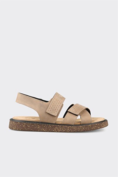 Elle Shoes Bej Deri Erkek Sandalet