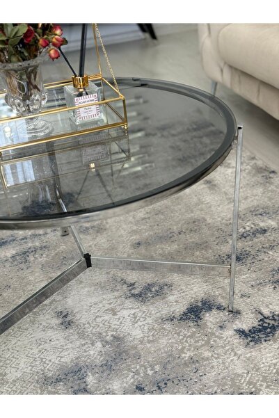 Asya Metal Camlı Orta Sehpa Gümüş - Füme