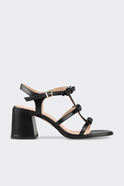 Elle Shoes Siyah Deri Kadın Sandalet
