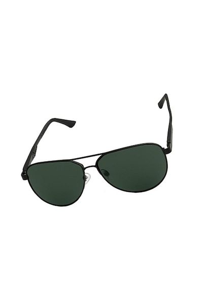 Globalport Retail Men's Aviator sunglasses, polarized UV400, black aluminum frame, green lenses