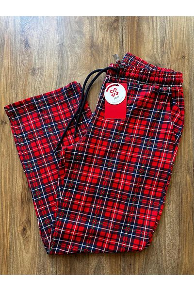 Jiber Pantaloni de pijama pentru bărbați, confortabili, din bumbac, cu buzunare în carouri