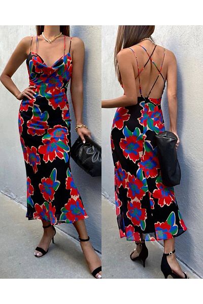 hipnoz butik γυναικείο φόρεμα σιφόν μέχρι τον καρπό