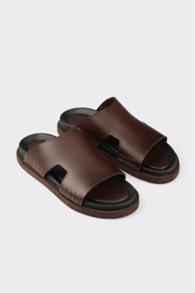 Elle Shoes Kahve Deri Erkek Terlik