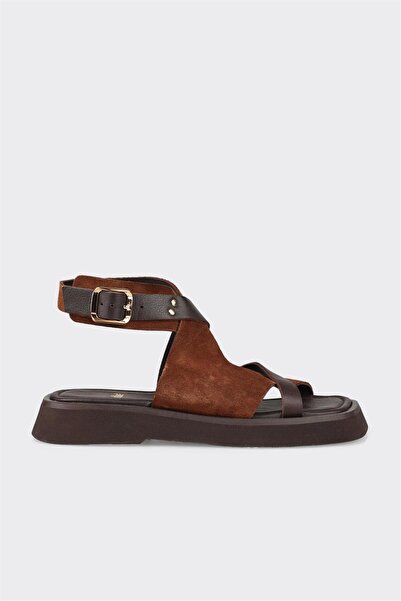 Elle Shoes Kahve Deri Kadın Düz Sandalet