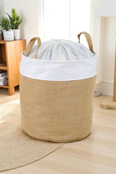 İronika Jute Fabric Closet Organizer Toy Box Items Laundry Storage Basket Organizer Box Set of 5