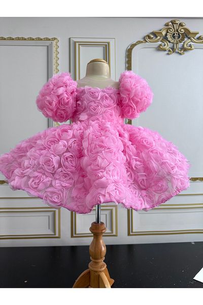 İlknur Karaca Design Rochie de ziua speciala pentru fetita cu trandafiri moi roz