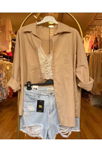 Durmaz Kadın Oversize Keten Gömlek Yeni Sezon Yazlık Gömlek