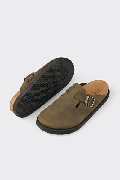 Elle Shoes Haki Deri Erkek Terlik
