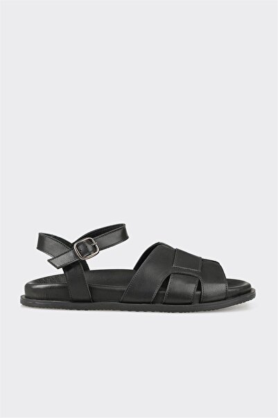 Elle Shoes Siyah Deri Kadın Sandalet