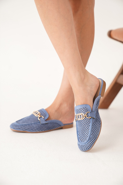 Artgoo Papuci de zi cu zi pentru femei, albastru denim, confortabili, perforați, masculini, cu fața închisă, cu pietre, pentru acasă, pentru plajă