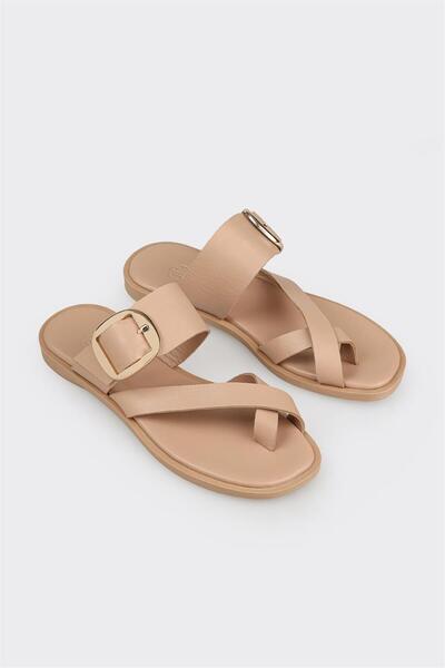 Elle Shoes Naturel Deri Kadın Terlik