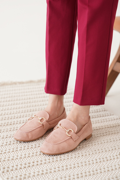 Artgoo Women's Powder Daily Comfortable Stylish Detailed Oxford Masculine Soft Leather Loafer Ballet Shoes
