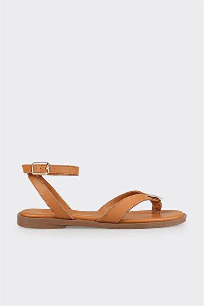 Elle Shoes Taba Deri Kadın Sandalet
