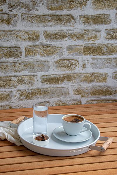 kitchen trend 30 Cm Metal Tray with Wooden Handles Tea Tray Coffee Tray Presentation Tray